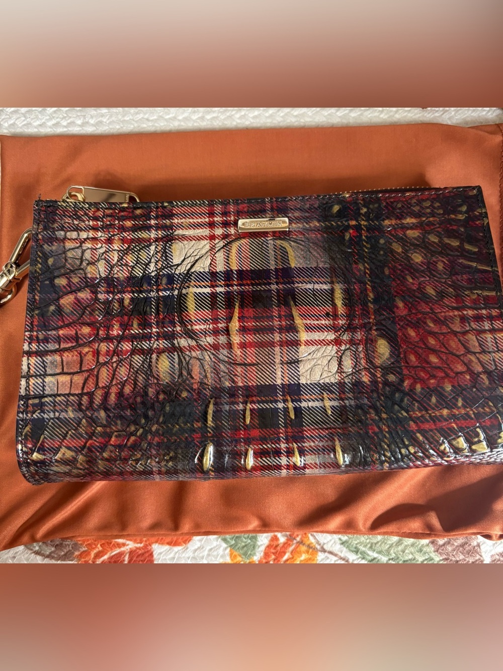 Brahmin Daisy Wristlet Flannel Melbourne Plaid Leather Clutch